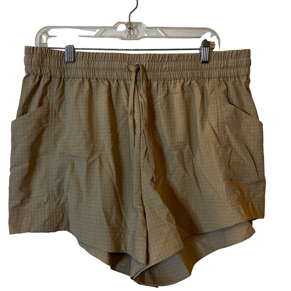Fabletics Women's Ripstop Shorts XL NWT Tan Striped Hi-Rise Relaxed Fit $94